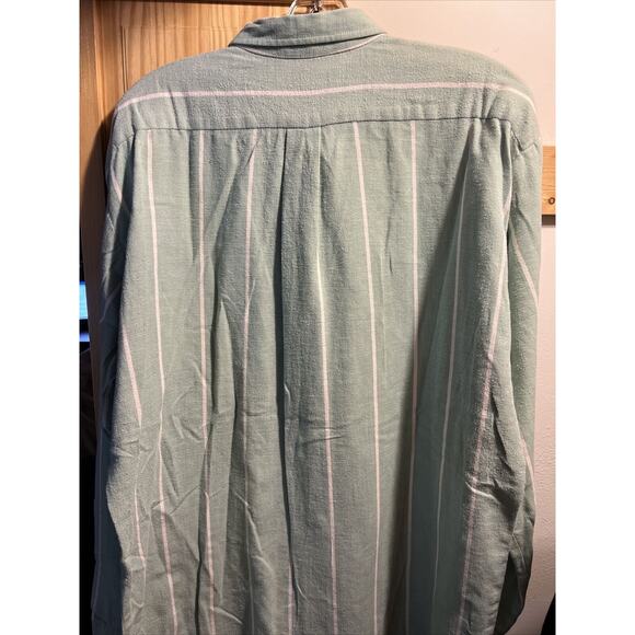 Kenny Rogers Vintage Mens XLT Green Striped Long Sleeve Button Down Cotton Shirt - Picture 8 of 11